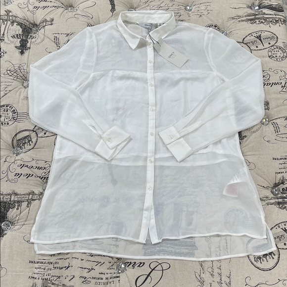 Only Tops - Only Women Sheer Long Sleeve Button-Up Blouse